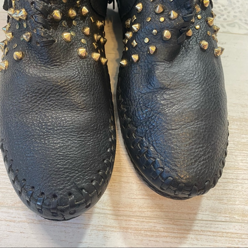 Zara Black Leather Studded Fringe Moccasins - Picture 3 of 10